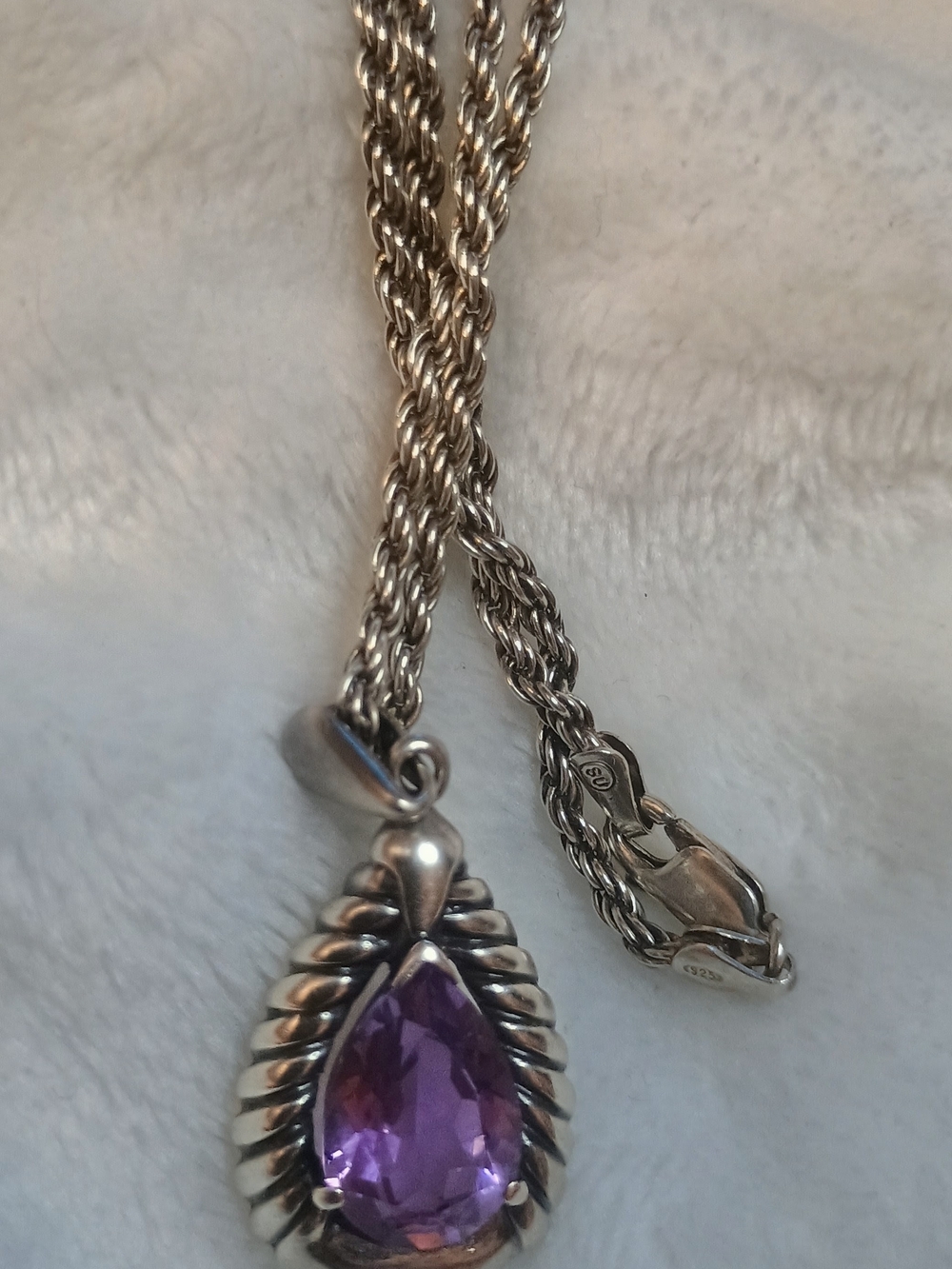 Sterling Silver Purple Teardrop Pendant Necklace
